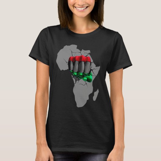 Black History Month BHM Afro Pride Hand Fist Black T-shirt (Voorkant)