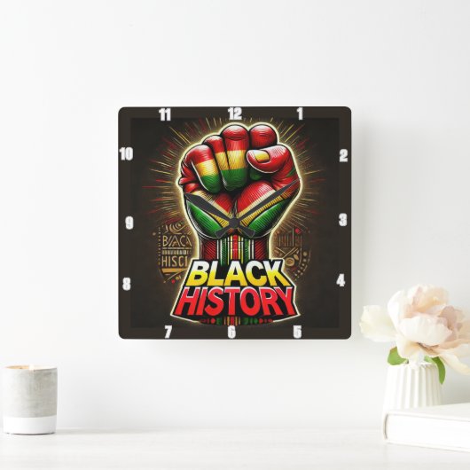 Black History Theme Empowering Symbolisch Ontwerp Vierkante Klok (Huis)