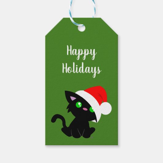 Black Holiday Kat Gift Labels Cadeaulabel (Voorkant)