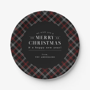 Black Holiday Plaid Christmas Papieren Bordje
