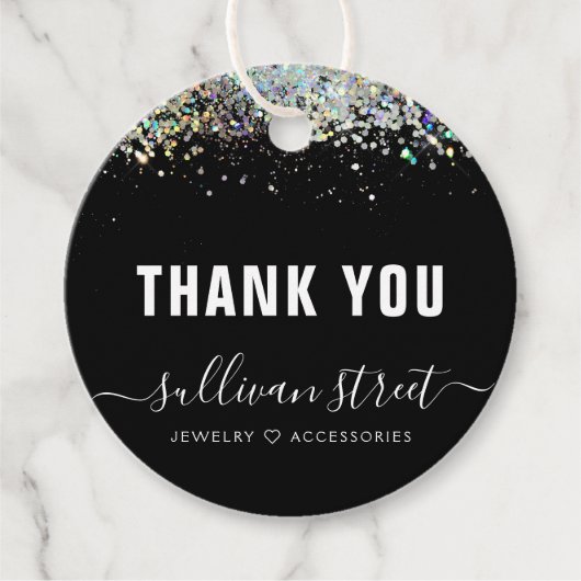 Black Holographic Glitter Business - Dank u Label (Voorkant)