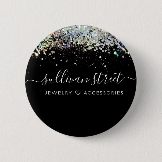 Black Holographic Glitter Business Ronde Button 5,7 Cm (Voorkant)