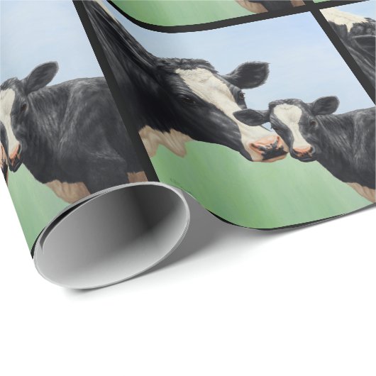 Black Holstein Koe & Cute Calf Cadeaupapier (Rol Hoek)