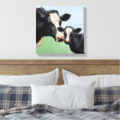 Black Holstein Koe & Cute Calf Canvas Afdruk (Insitu (Slaapkamer))