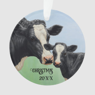 Black Holstein Koe & Cute Calf Ornament