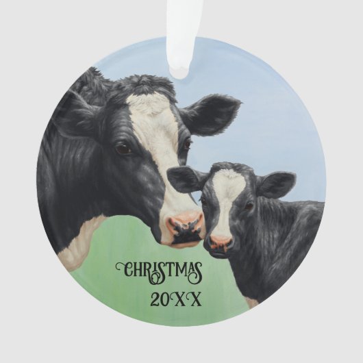 Black Holstein Koe & Cute Calf Ornament (voorkant)
