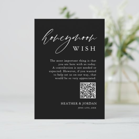 Black Honeymoon Wish QR Wishing Well Enclosure Informatiekaartje (Staand voorkant)