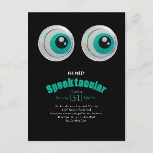 Black Horror Eye Spooktacular Halloween Party Invi Briefkaart (Voorkant)