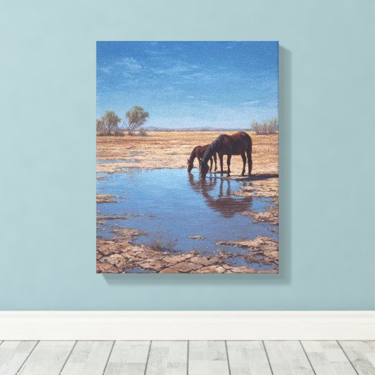 Black Horse Desert Water Reflection Art Canvas Afdruk (Insitu (Houten vloer))