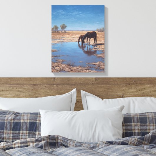 Black Horse Desert Water Reflection Art Canvas Afdruk (Insitu (Slaapkamer))