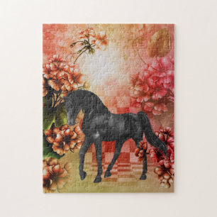 Black Horse Flowers Fantasy Art Legpuzzel