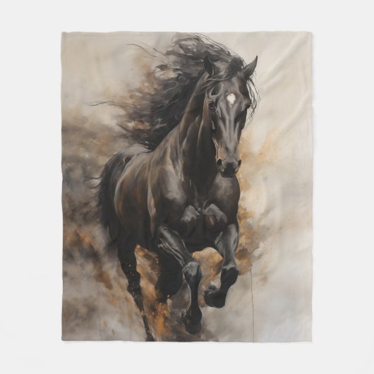 Black Horse Galloping Fleece Deken (Voorkant)