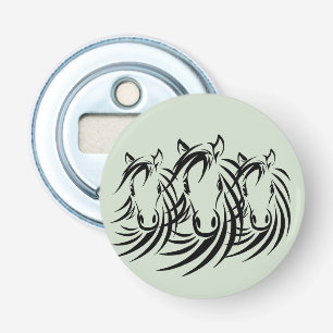 Black Horse Head Green Button Flesopener