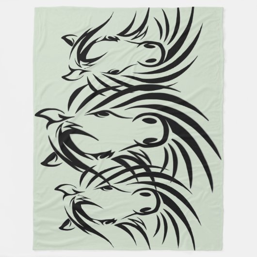 Black Horse Head Green Fleece Deken (Voorkant)