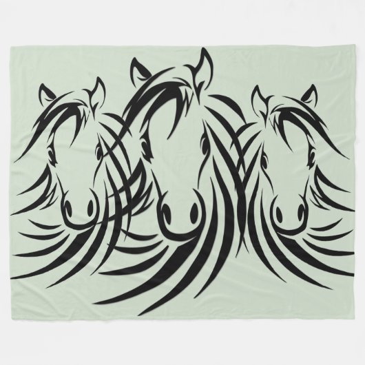 Black Horse Head Green Fleece Deken (Voorkant (Horizontaal))