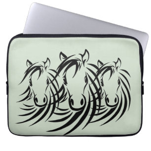 Black Horse Head Green Laptop Sleeve