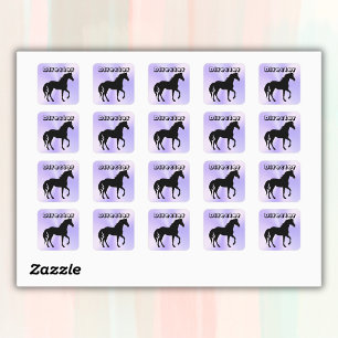 Black Horse op lila - monogram Vierkante Sticker