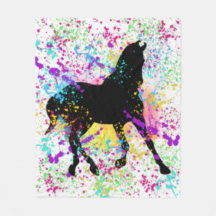 Black Horse Paint Splatter Fleece Deken
