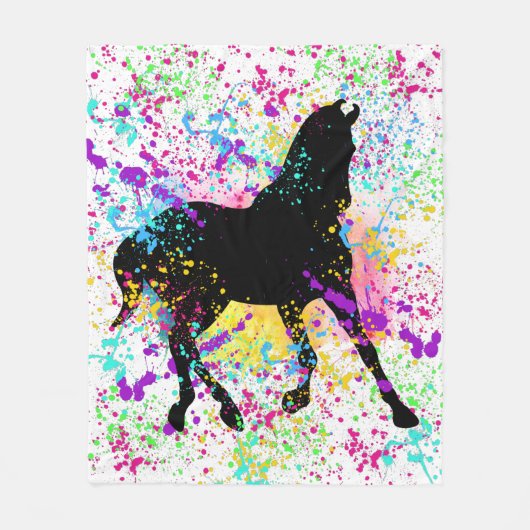 Black Horse Paint Splatter Fleece Deken (Voorkant)