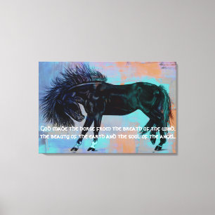 Black Horse & Quote "God maakte het paard..." Canvas Afdruk