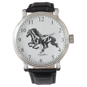 Black Horse Silhouette Horloge