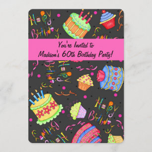 Black Hot Pink Cake 60th Birthday Kaart