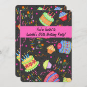 Black Hot Pink Cake 70e anniversaire Invitation (Devant / Derrière)