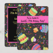 Black Hot Pink Cake 70e anniversaire Invitation (Devant / Derrière)