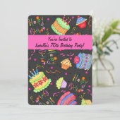 Black Hot Pink Cake 70e anniversaire Invitation (Debout devant)