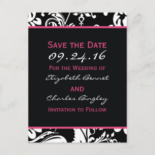 Black & Hot Pink Contemporary Bewaar de datum bree Aankondigingskaart