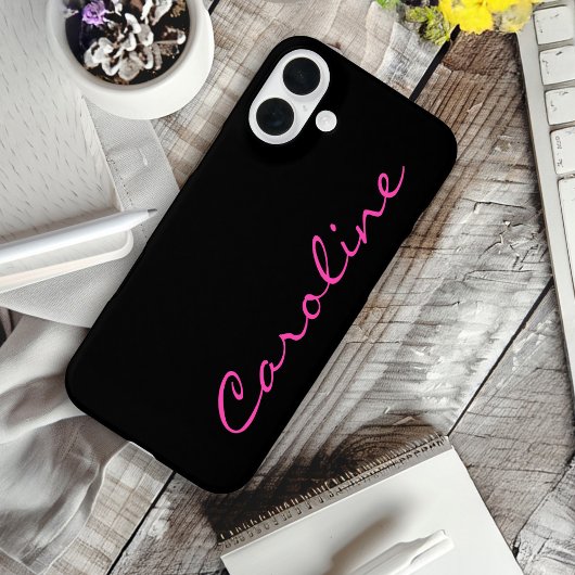 Black Hot Pink Modern Script Naam Case-Mate iPhone Case
