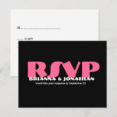 Black & Hot Pink RSVP Wedding Response Briefkaart (Voorkant / Achterkant)