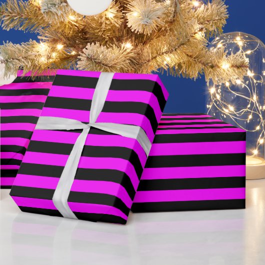 Black Hot Pink Stripe Patroon Cadeaupapier (Feestdagen)