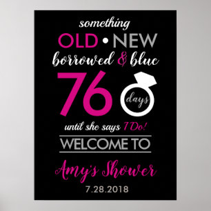 Black Hot Pink White Silver Bridal Weduwen Shower Poster