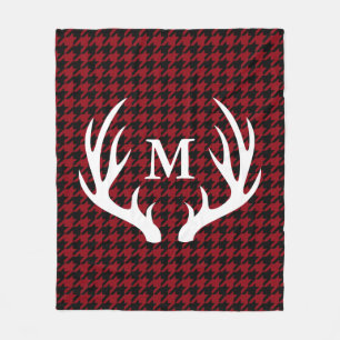 Black Hounds Tooth White Deer Antlers gepersonalis Fleece Deken