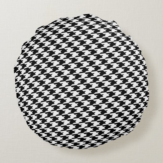 Black Houndstooth Pattern Round Pillow Rond Kussen (Achterkant)