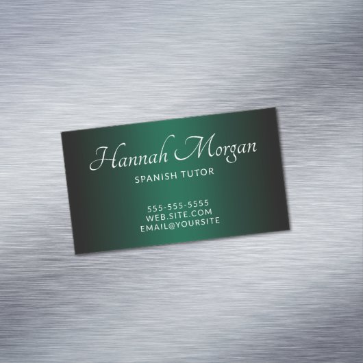 Black Hunter Green Ombre Elegant Script Magnetisch Visitekaartje (Voorbeeld)