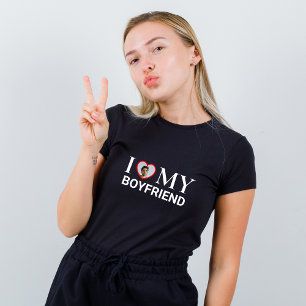 Black I Love My Boyvriend Photo Heart T-shirt
