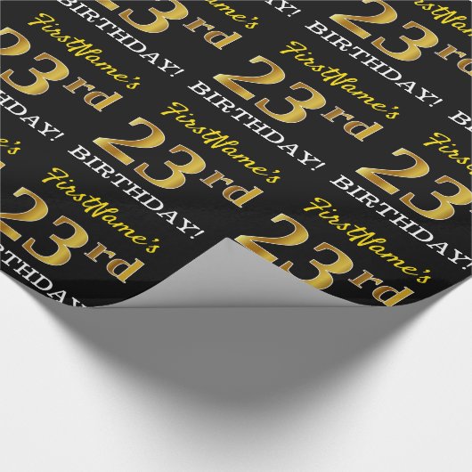 Black, Imitation Gold "23rd BIRTHDAY" Cadeaupapier (Hoek)