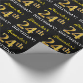 Black, Imitation Gold "24th BIRTHDAY" Cadeaupapier (Hoek)