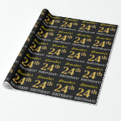 Black, Imitation Gold "24th BIRTHDAY" Cadeaupapier (Uitgerold)