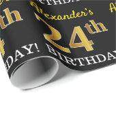 Black, Imitation Gold "24th BIRTHDAY" Cadeaupapier (Rol Hoek)