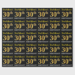 Black, Imitation Gold "30th BIRTHDAY" Cadeaupapier