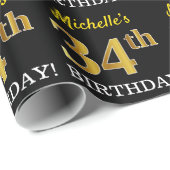 Black, Imitation Gold "34th BIRTHDAY" Cadeaupapier (Rol Hoek)