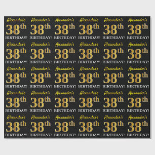 Black, Imitation Gold "38th BIRTHDAY" Cadeaupapier