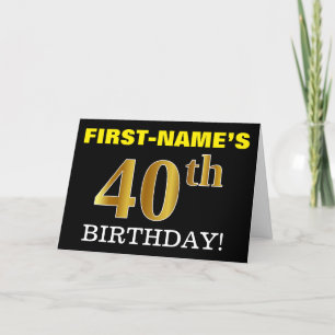 Black, Imitation Gold "40th BIRTHDAY"-Kaart Kaart