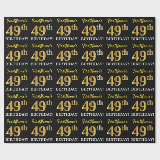 Black, Imitation Gold "49th BIRTHDAY" Cadeaupapier (Vlak)