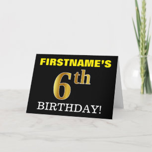 Black, Imitation Gold "6th BIRTHDAY"-Kaart Kaart