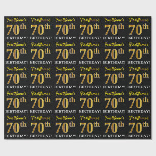Black, Imitation Gold "70th BIRTHDAY" Cadeaupapier