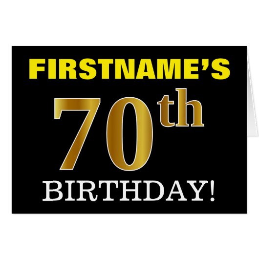 Black, Imitation Gold "70th BIRTHDAY"-kaart (Voorkant Horizontaal)